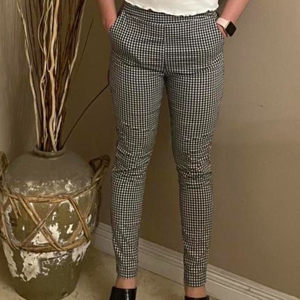 Black, White Gingham Straight Leg Pants